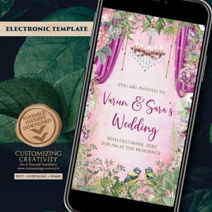Digital Hindu Wedding Invitation: Floral Indian Invite (Digital Download)