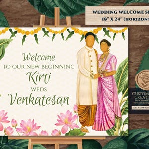 South Indian Wedding Welcome Sign: Editable Template (18x24&quot;)