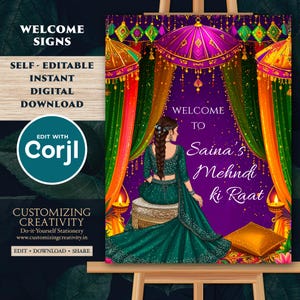 Mehndi Welcome Sign: Dholki Henna Decoration Poster (Digital Download, 18x24 Vertical PDF Template)