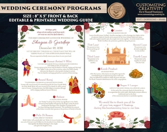 Guía del programa de la ceremonia de boda sij: Infografía floral (Descarga digital)