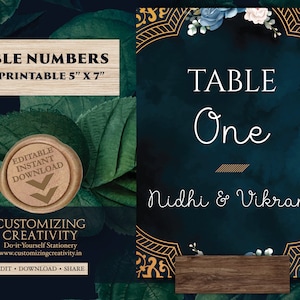 Navy Table Numbers cards as Royal Blue Table cards Jewel tone, Indian Wedding Table numbers Navy Blue as Wedding Table Signs card Jewel Tone
