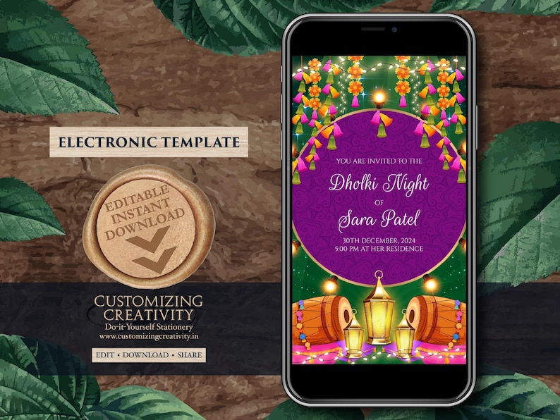 Digital Dholki Invitation: Mehndi, Pakistani Wedding (Electronic Template) image 2