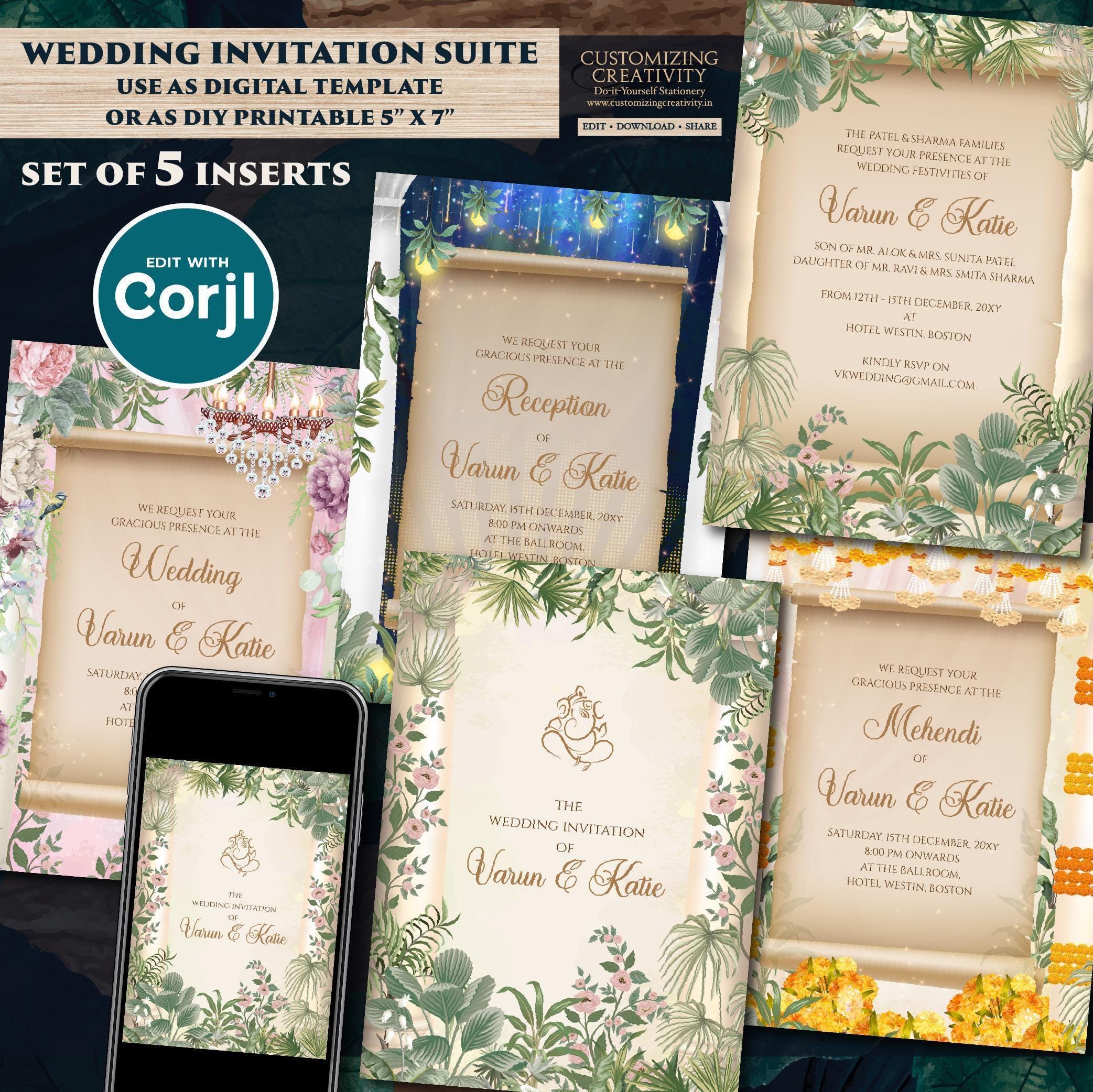 Hindu Wedding Invitation: Indian Kankotri Card (digital) - Etsy, image size:2085x2084