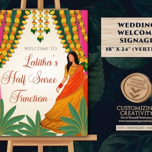 Half Saree Welcome Sign: Indian Ceremony Poster (Digital Download)