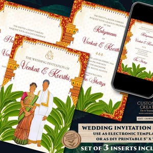 Tamil Wedding Invitation: South Indian Invite, Telugu Template (Digital Download)