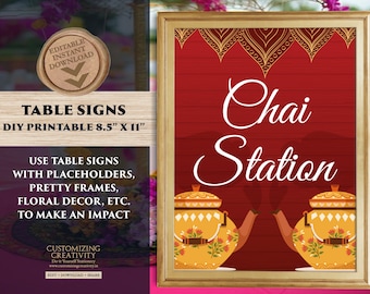 Indian Tea stall signs Chai station signs, Indian Chai table sign & Indian Food station sign Wedding decor, Mehndi decoration as Haldi decor