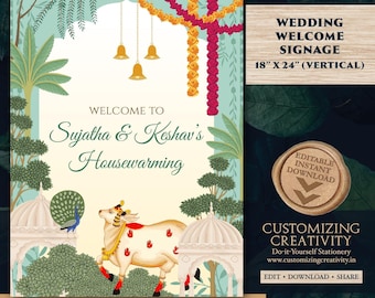 Indian Housewarming Welcome Sign: Gruhapravesham Floral Decor (Digital Download)