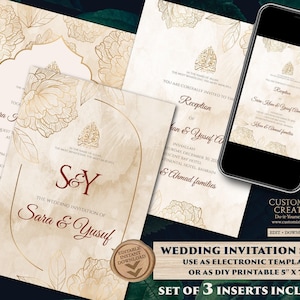 Islamic Nikkah Wedding Invitation: Elegant Floral Design (Digital Download)