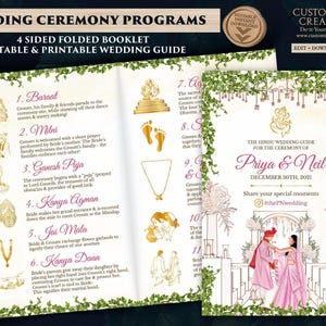 Hindu Wedding Program as Hindu Ceremony Program, Indian Wedding program guide & Gujarati Wedding program template Hindu, Hindu Wedding guide