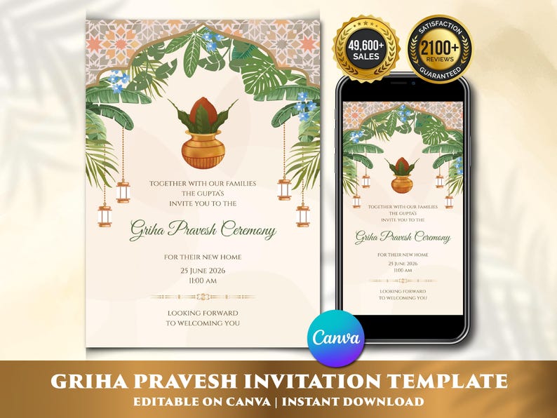Griha Pravesh Invitation Template, Indian Housewarming Invite Canva ...