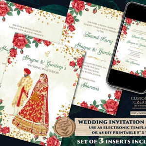 Punjabi Wedding invite as Sikh invitations, Punjabi wedding card as Sikh wedding card Indian, Anand Karaj invites & Sikh Wedding Invite