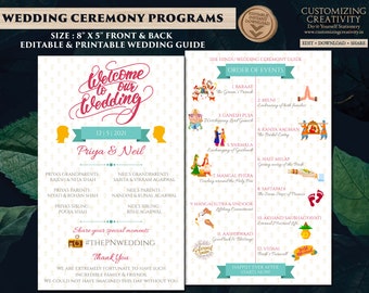 Indian Wedding Ceremony template as Hindu Wedding Program, Hindu Ceremony guide & Indian ceremony infographics Hindu Wedding as Shaadi guide