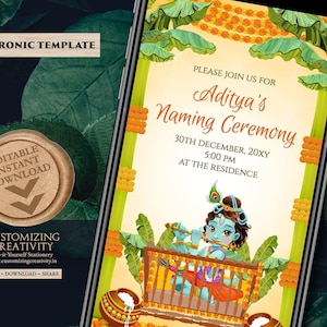 Naming Ceremony invites Cradle ceremony invitation, Namkaran sanskar invite Annaprasan card, Annaprashan invites & Indian Baby naming invite