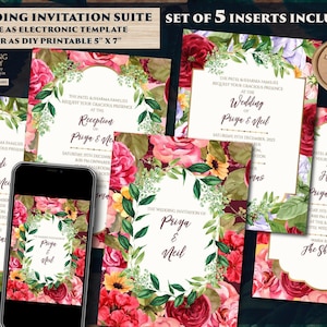 Floral Indian Wedding Invitation Suite: 5 Inserts (Digital Download)