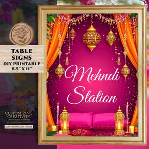 Mehendi Decor Sign Indian wedding decoration Henna Station Sign & Dholki Table Sign, Mehndi sign Haldi decor as Desi Wedding Printable decor