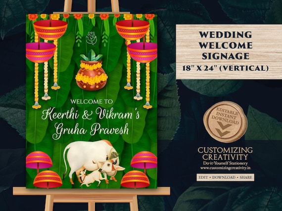 Indian Housewarming Welcome Sign: Griha Pravesh Poster (Digital Download)