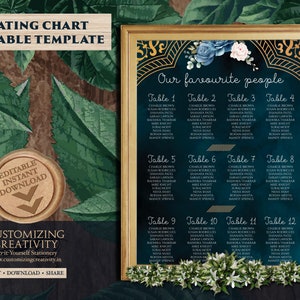 Moroccan Seating Chart Template as Navy Blue Reception Seating plan, Arabic Wedding decor Seating chart Navy as Wedding seating chart poster