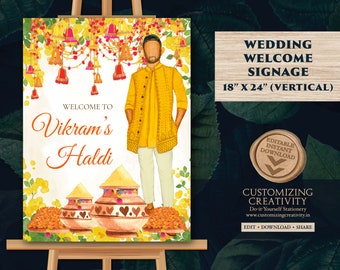 Jongen Haldi posters & Bruidegom Haldi borden, Welkom bij Haldi Teken voor jongen als Haldi Welkom Borden Jongen, Haldi decoratie als Haldi decorborden Bruidegom