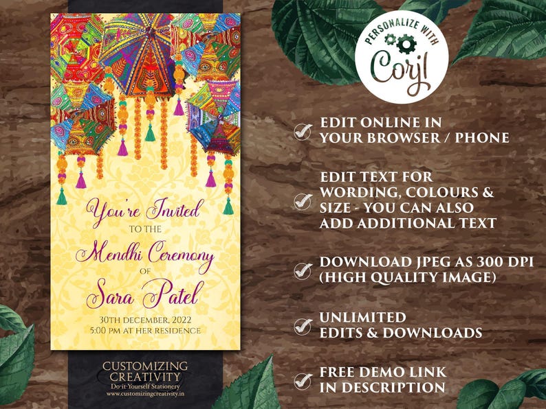 Digital Mehndi Invitation: Henna Party Electronic Template image 4