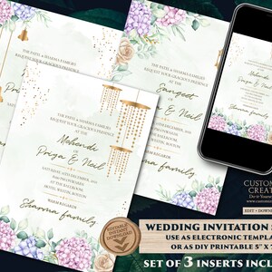Invitations hindoues Mariage a Cartes d’invitation florales Mariage hindou, Invitations indiennes pastel, Invitations florales Mariage Indien & Sikh Invitation mariage