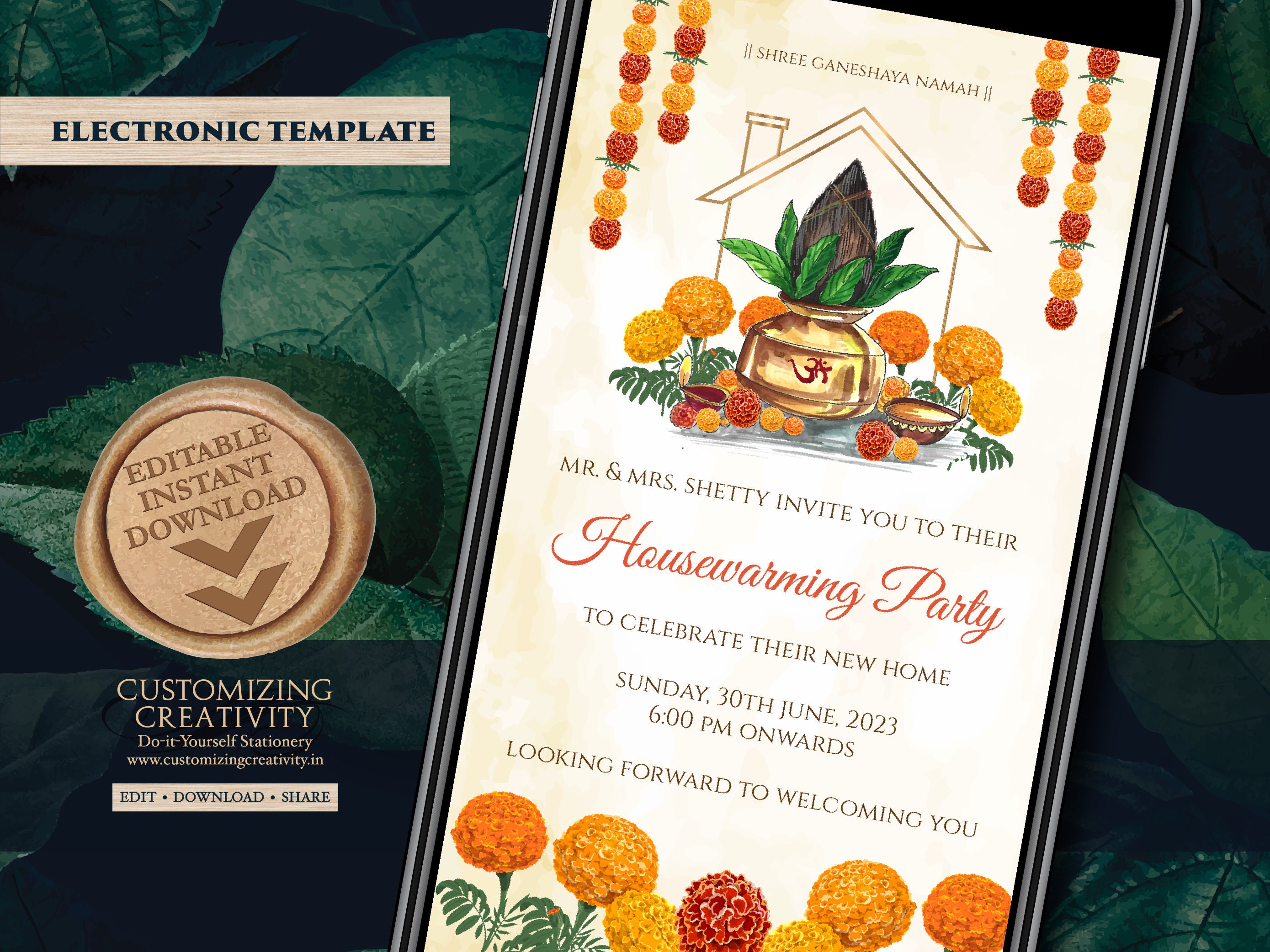 Lined Floral Housewarming Invitation Template Online Maker