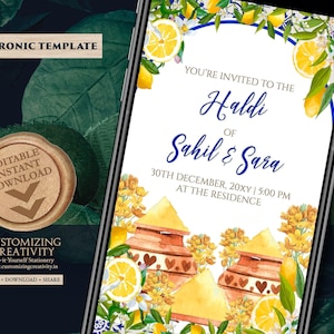 Mediterranean Haldi invites Italian decor Haldi invitations, Digital Haldi card & Holud invitations, Digital Pithi invites as Mayoun invites