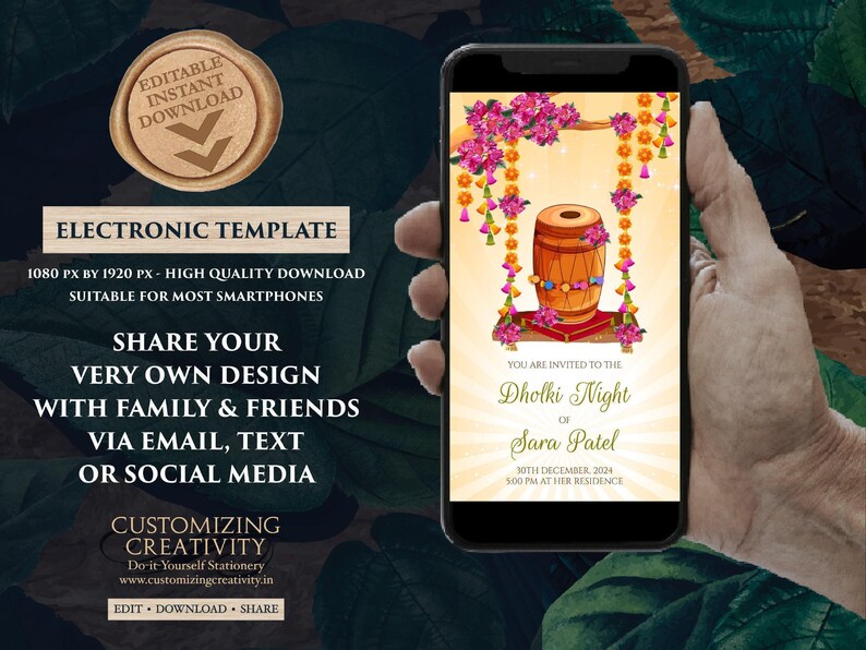 Dholki Night Invitation: Pakistani Wedding, Mehndi Cards (Digital Download) image 5