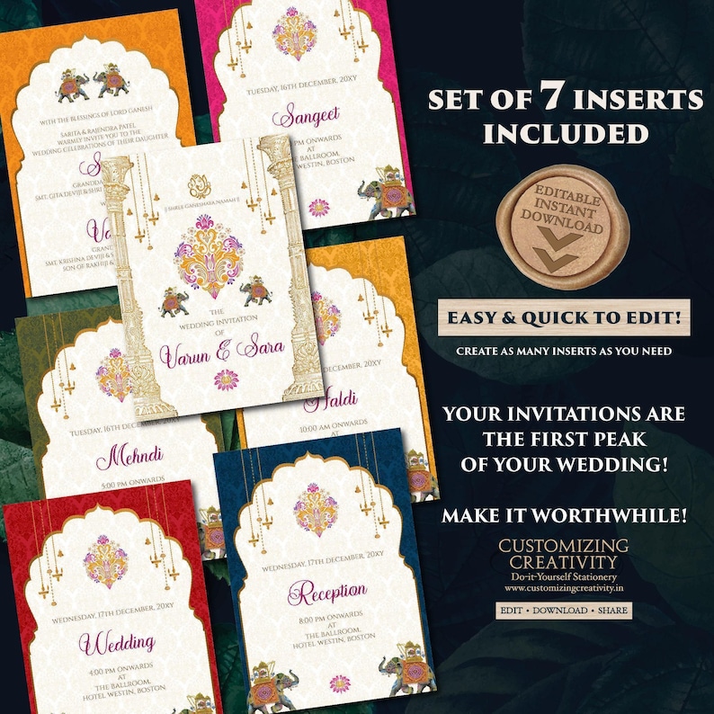Digital Hindu Wedding Invitation: Gujarati Kankotri Template (5x7, PDF ...