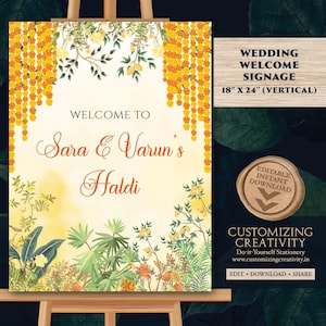 Letrero de bienvenida Haldi: Decoración para bodas indias (Descarga digital)