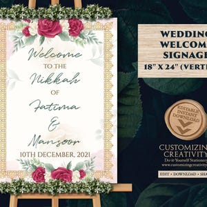 Muslim Wedding Sign as Nikah Welcome Sign, Mendhi Welcome Signage Nikkah & Muslim Welcome sign Indian, Arabic Wedding Pakistani Welcome Sign