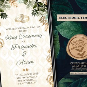 Digital Ring Ceremony invitations & WhatsApp Engagement invite Indian, Ring Ceremony card Digital as template Engagement invites Electronic