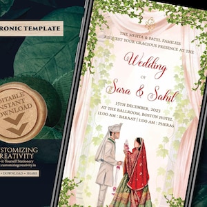 Digital Indian Wedding Invitation: Floral Hindu Invite (Digital Download)