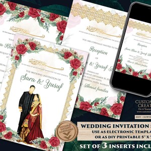 Digital Nikkah Invitation: Pakistani Muslim Wedding Cards (3 Inserts)