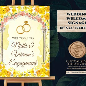 Floral Engagement Welcome Sign: Indian Ring Ceremony (Digital Template)