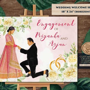 Roka Ceremony Welcome Sign: Punjabi Engagement Floral Decor (Digital Template)