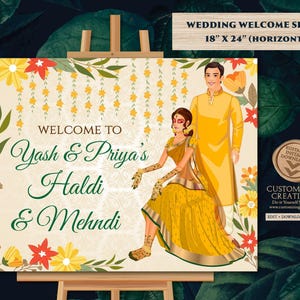 Letrero de bienvenida Haldi: Decoración para bodas indias (Descarga digital de 45,7 x 61 cm)