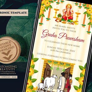 Gruhapravesam convida convite para inauguração de casa indiana, Digital Grihapravesh convida como convite para inauguração de casa Tamil Telugu, convite Gruhapravesham