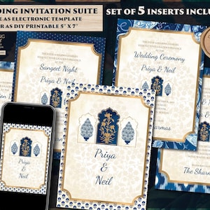 Indian Wedding Invitation: Royal Blue Floral, 5 Inserts (Digital Download)