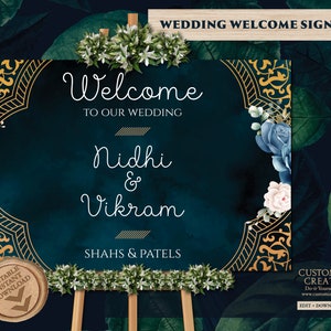 Arabic Welcome Signs as Navy Welcome signage, Moroccan Wedding signs Navy Blue as Indian Wedding signage, Muslim Wedding entry signage Navy