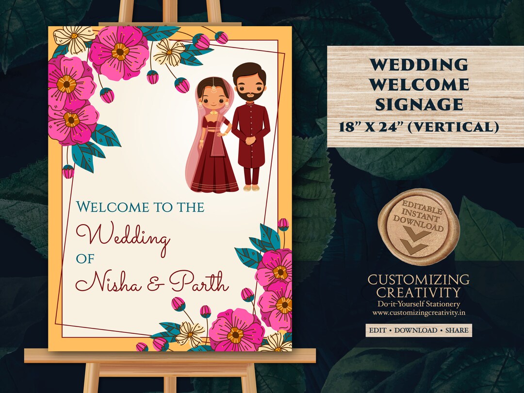 Hindu Wedding Welcome Sign Indian Wedding Sign, Indian Wedding Board ...