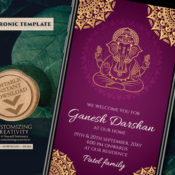 Ganesha invitations Ganpati darshan cards, Ganesh Darshan invites & Ganesh Chaturthi card, Ganesh invitations as Ganpati darshan invitations