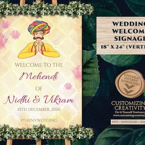 Mehendi Welcome Sign: Indian Wedding Decor (Digital Template)