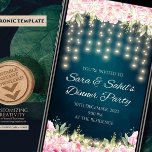 CocktailParty Einladung als Digitale Indische Einladung, Indische Party Einladung & Hochzeit Dinner Einladung, Indischer Empfang Einladung als Dinner Party Einladung