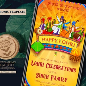 Tarjetas Lohri e invitación a la fiesta Lohri, invitación Lohri Digital como invitaciones Lohri, invitación a la celebración de Lohri como invitación Lohri india, Lori invita