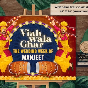 Segno di Sade Munde da Viah come Viah wala Ghar, segno di Sadi Kuri da Viah come segno di ingresso Punjabi, segno di benvenuto Jaggo Segno Punjabi e Shaadi wala ghar