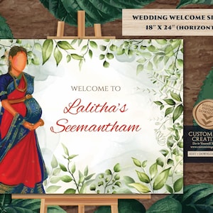 Seemantham welcome sign & Sreemantham welcome sign, Indian Baby shower welcome sign as Godh bharai sign Godh Bharai welcome sign Baby Shower