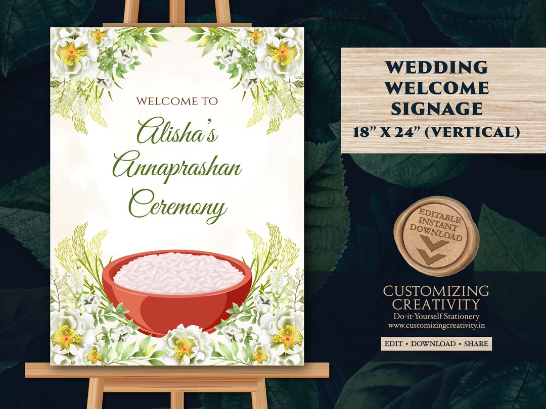 Yellow Rice Ritual Poster Annaprasan Sign & Annaprasan Welcome Sign, Rice Ceremony Sign as ...