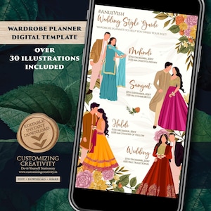 Planificador de vestuario para bodas indias: Itinerario y cronograma digital (descarga digital)