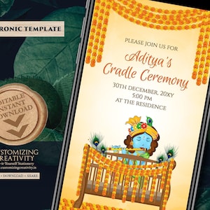 Invitación a la ceremonia de la cuna india: invitación floral para el nombre (digital)