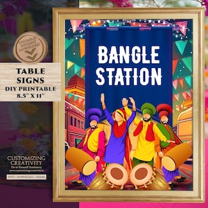 Bangle ceremony decor Bindi station signs, Bangle bar sign & Mehndi decoration as Henna station Desi wedding, Mehndi decor as Haldi decor